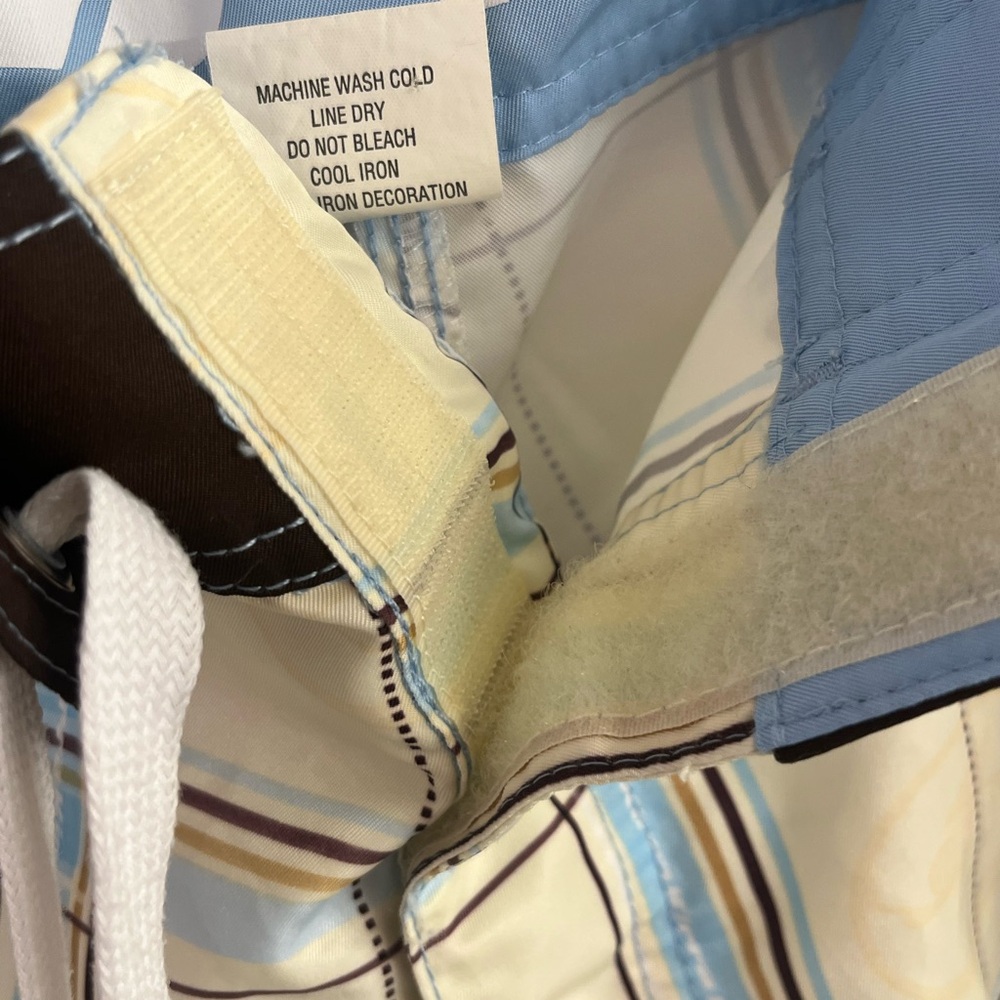 Kirra Men’s Board Shorts Yellow Checkered Pattern Brown Border Drawstring 34 - Picture 9 of 10